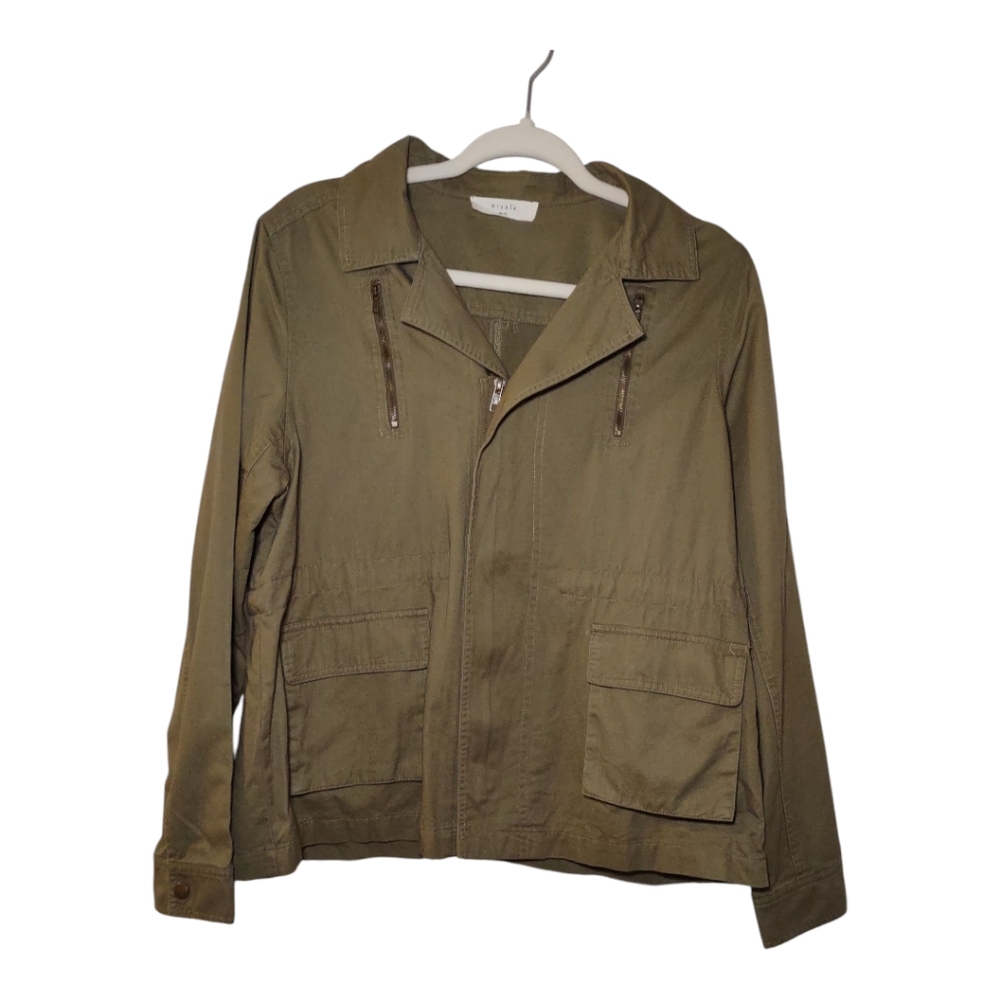 Elodie Army Green Zipper Utility Jacket With Optional Cinch Waist  Size: X-Large